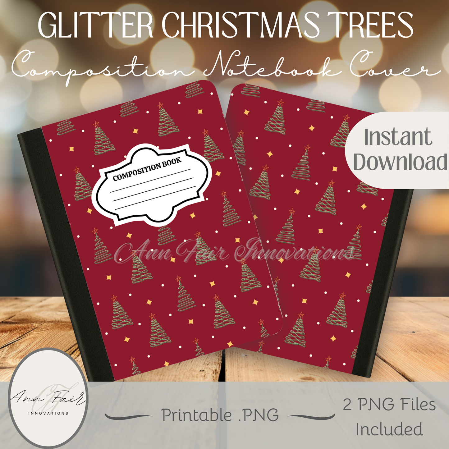 Glitter Trees Composition Notebook Cover | Digital Download PNG | Back to School, Journaling, DIY Custom Notebook, Sticker Paper Cover