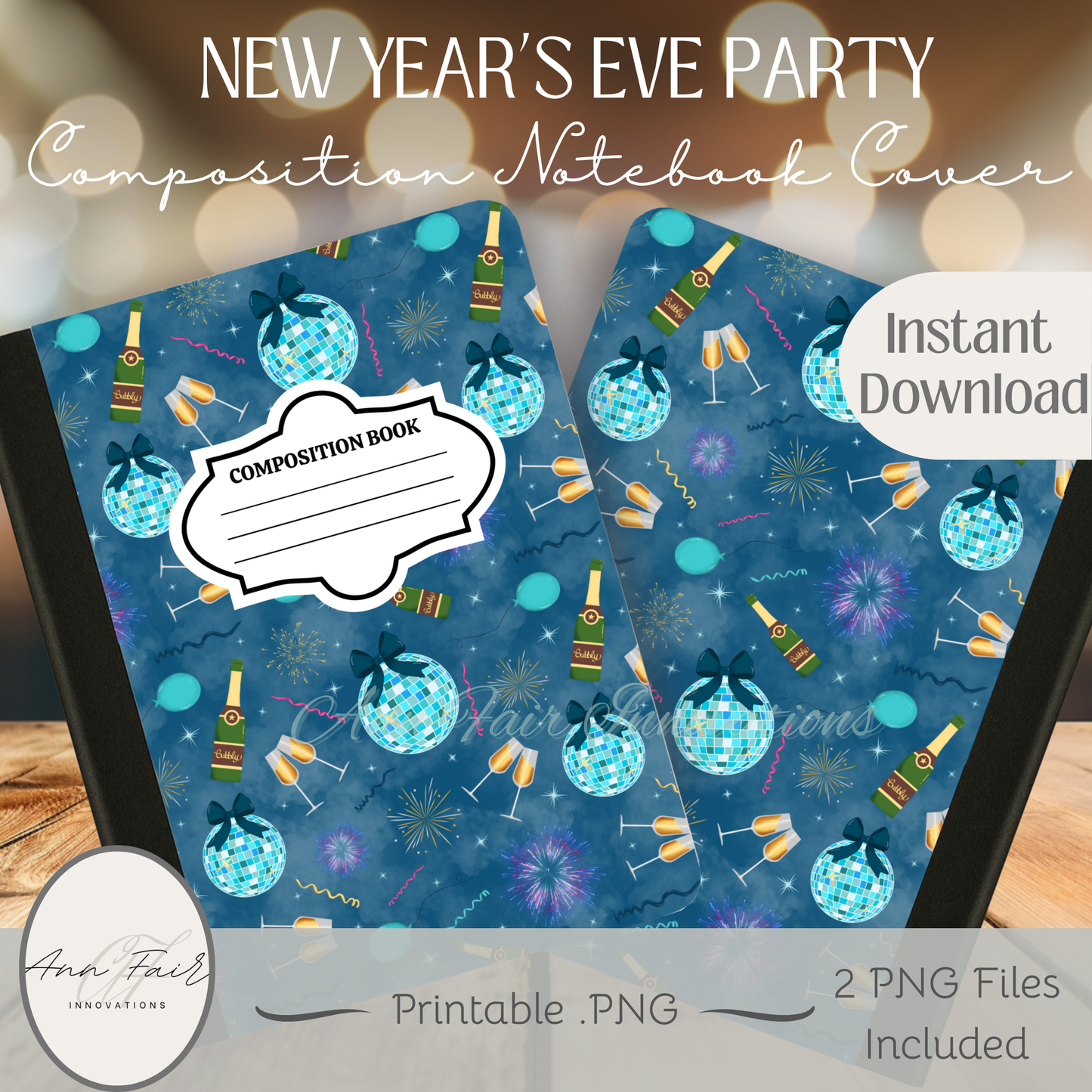 New Year's Eve Party Composition Notebook Cover | Digital Download PNG | Journaling, DIY Custom Notebook, Sticker Paper Cover