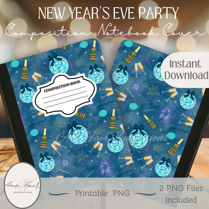 New Year's Eve Party Composition Notebook Cover | Digital Download PNG | Journaling, DIY Custom Notebook, Sticker Paper Cover