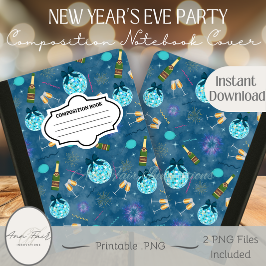 New Year's Eve Party Composition Notebook Cover | Digital Download PNG | Journaling, DIY Custom Notebook, Sticker Paper Cover