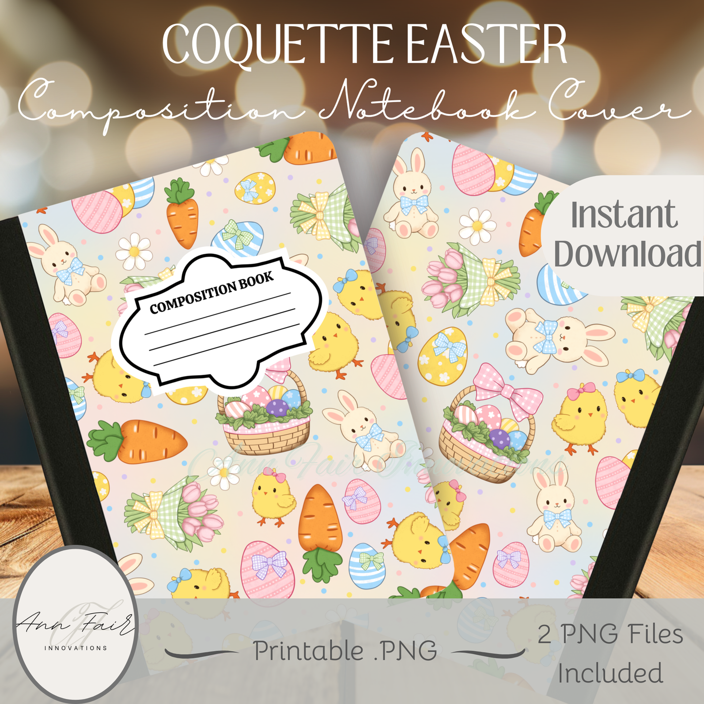 Coquette Easter Multicolor Composition Notebook Cover | Digital Download PNG | Journaling, DIY Custom Notebook, Sticker Paper Cover