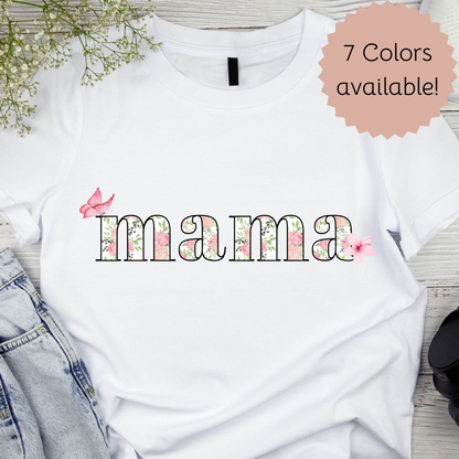 Mama Floral Unisex T-Shirt, Mother's Day Gift, Softstyle Tee, Gift for Mom, Casual Wear, Spring Fashion