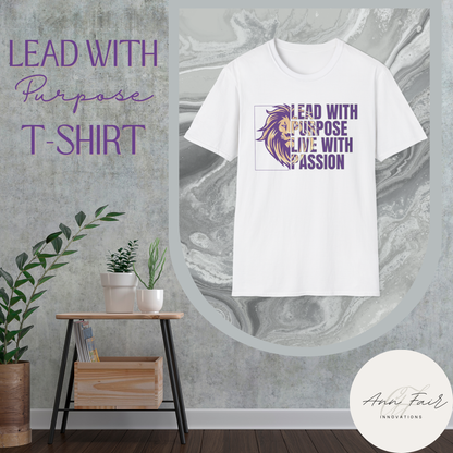 Inspiring Lion Graphic T-Shirt in Purple, Motivational Tee, Passionate Leadership Shirt, Unisex Shirt for Casual Wear