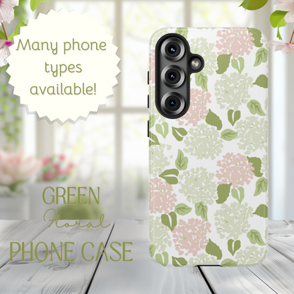 Green Floral Phone Case - Tough Cases, Decorative Cell Phone Cover