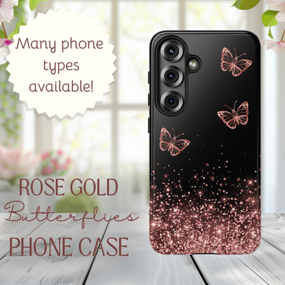 Rose Gold Butterflies Phone Case - Tough Cases, Decorative Cell Phone Cover