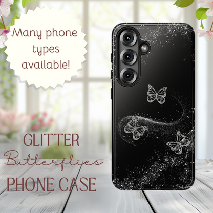 Glitter Butterflies with Black Background Phone Case - Tough Cases, Decorative Cell Phone Cover