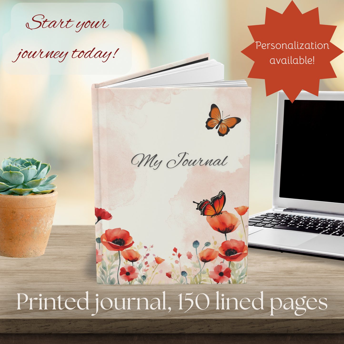 Red Poppies Floral Hardcover Journal, Nature Inspired Notebook, Artistic Diary, Eco-Friendly Journal