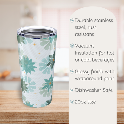 Abstract Floral Pattern Tumbler, Cute Travel Mug for Summer, Eco-Friendly Drinkware, Gift for Her, Refreshing Beverage Container