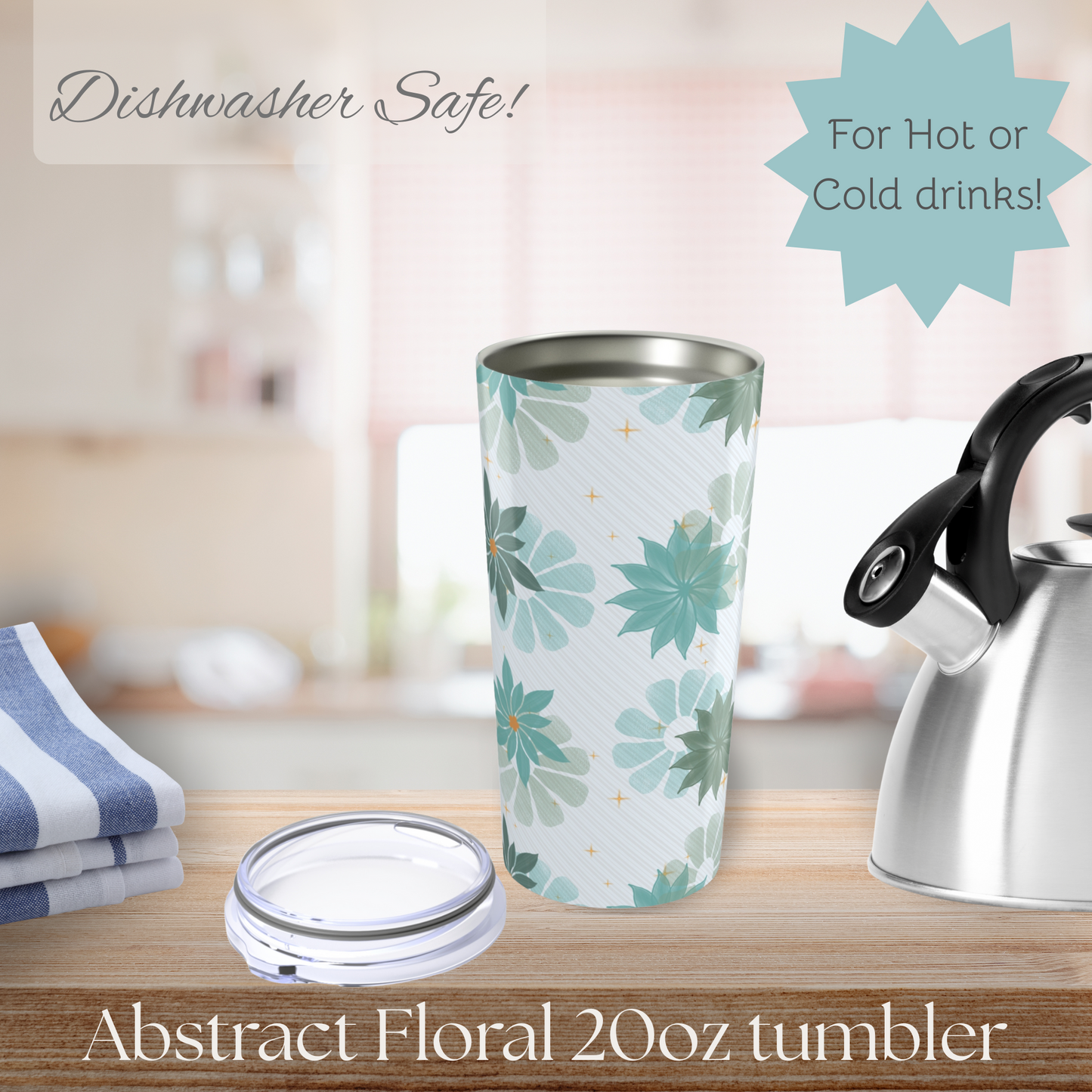 Abstract Floral Pattern Tumbler, Cute Travel Mug for Summer, Eco-Friendly Drinkware, Gift for Her, Refreshing Beverage Container