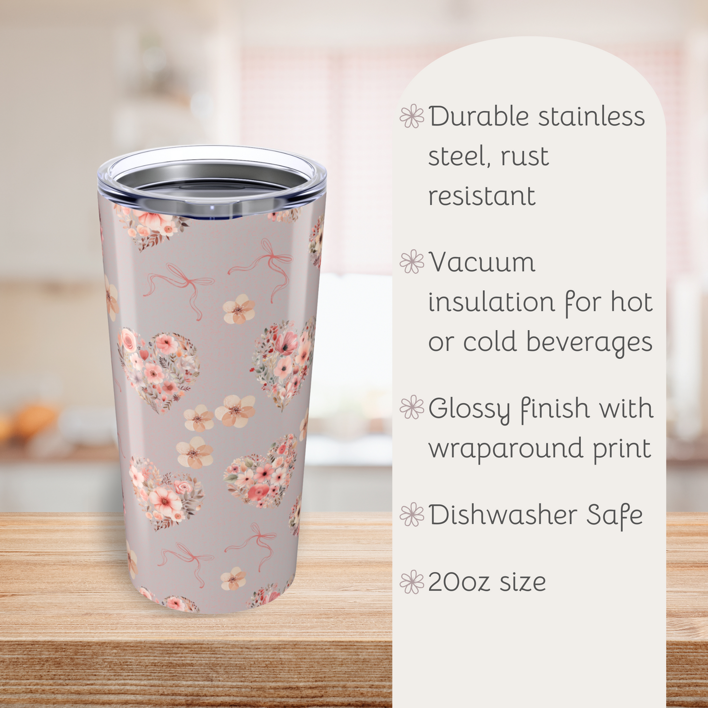Boho Floral Pattern Tumbler, Cute Travel Mug for Summer, Eco-Friendly Drinkware, Gift for Her, Refreshing Beverage Container