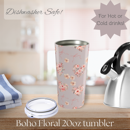 Boho Floral Pattern Tumbler, Cute Travel Mug for Summer, Eco-Friendly Drinkware, Gift for Her, Refreshing Beverage Container