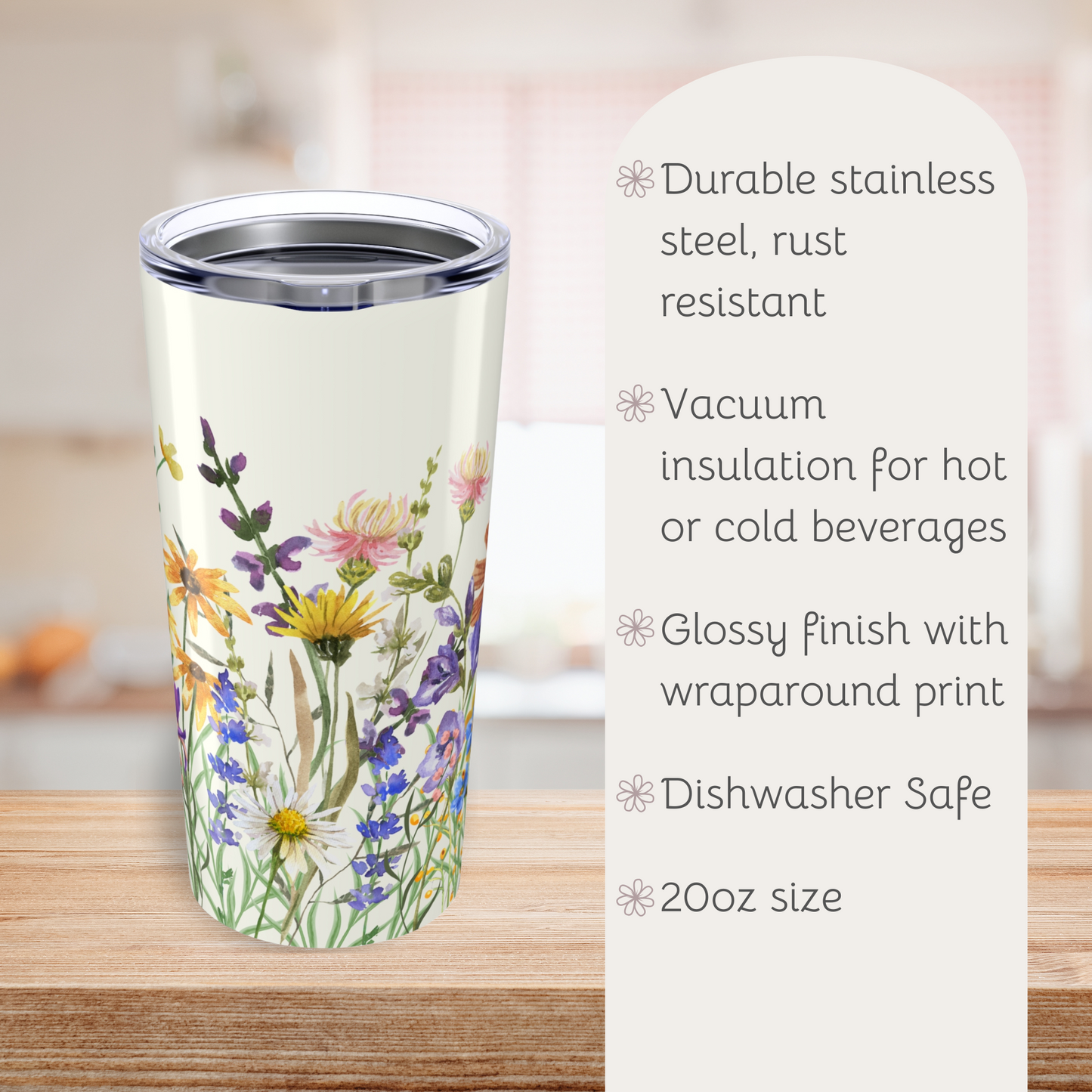 Wildflowers Pattern Tumbler, Cute Travel Mug for Summer, Eco-Friendly Drinkware, Gift for Her, Refreshing Beverage Container