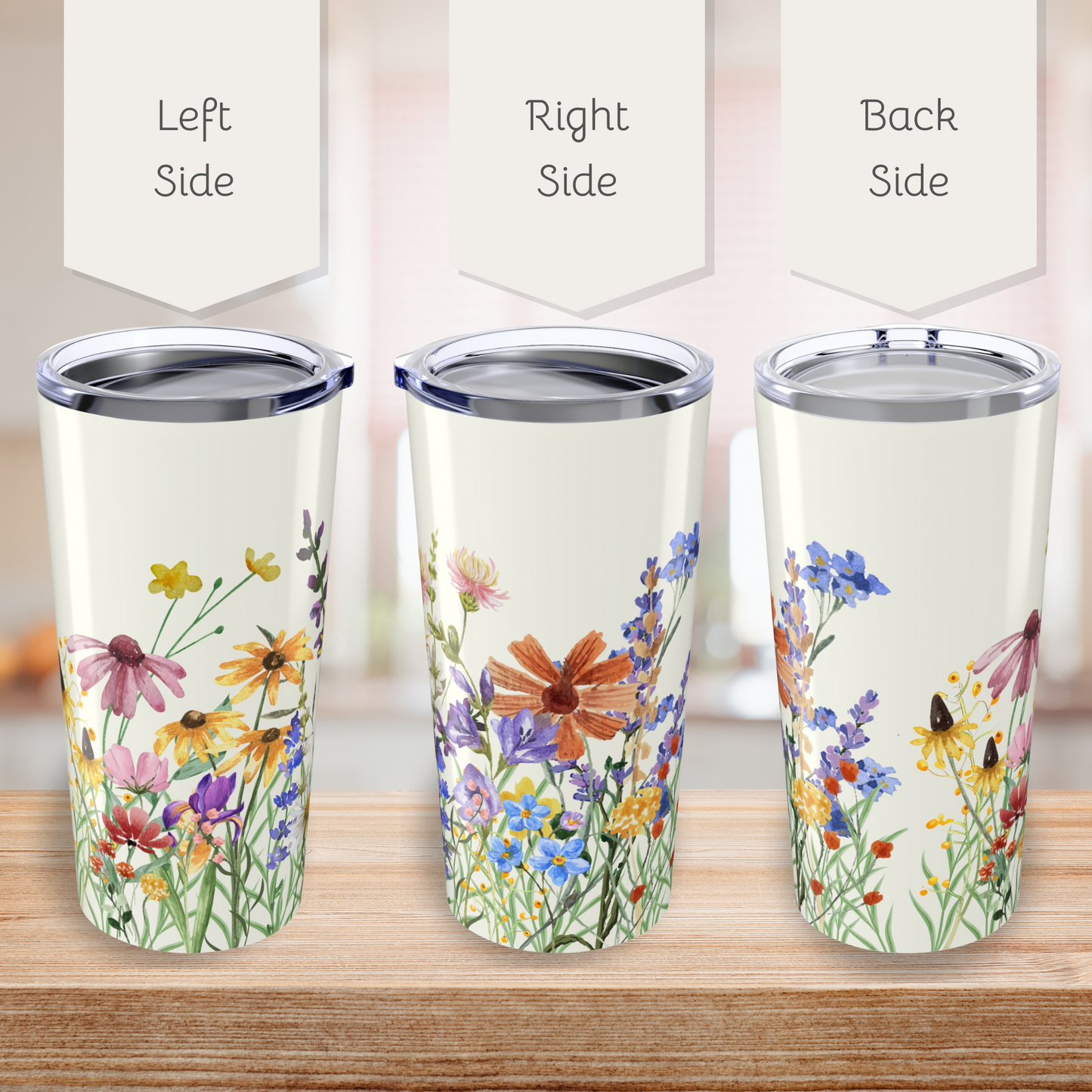 Wildflowers Pattern Tumbler, Cute Travel Mug for Summer, Eco-Friendly Drinkware, Gift for Her, Refreshing Beverage Container