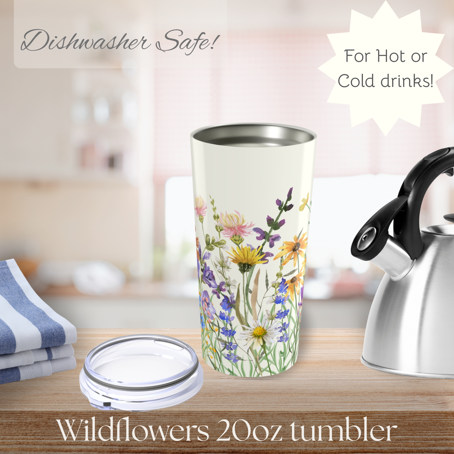 Wildflowers Pattern Tumbler, Cute Travel Mug for Summer, Eco-Friendly Drinkware, Gift for Her, Refreshing Beverage Container
