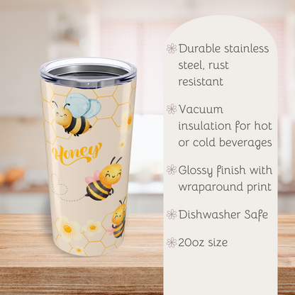 Cute Bees Pattern Tumbler, Cute Travel Mug for Summer, Eco-Friendly Drinkware, Gift for Her, Refreshing Beverage Container