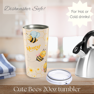 Cute Bees Pattern Tumbler, Cute Travel Mug for Summer, Eco-Friendly Drinkware, Gift for Her, Refreshing Beverage Container