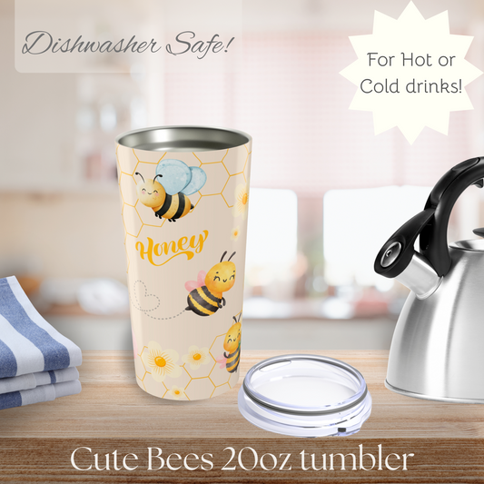 Cute Bees Pattern Tumbler, Cute Travel Mug for Summer, Eco-Friendly Drinkware, Gift for Her, Refreshing Beverage Container