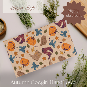 Fall-Themed Hand Towel, Autumn Decor, Kitchen Towel, Seasonal Gift, Pumpkin and Boots Design, Thanksgiving, Home decor
