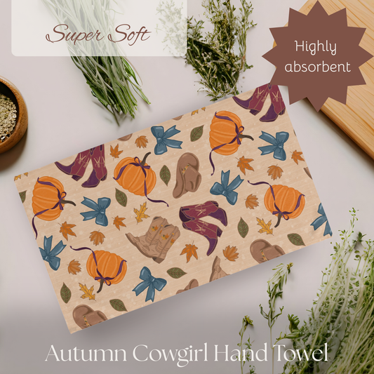 Fall-Themed Hand Towel, Autumn Decor, Kitchen Towel, Seasonal Gift, Pumpkin and Boots Design, Thanksgiving, Home decor