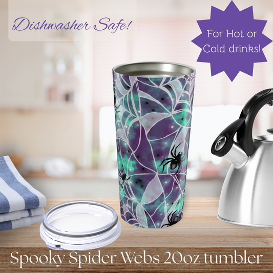 Tumbler 20oz Spooky Spider Webs Purple Turquoise Halloween Vibes