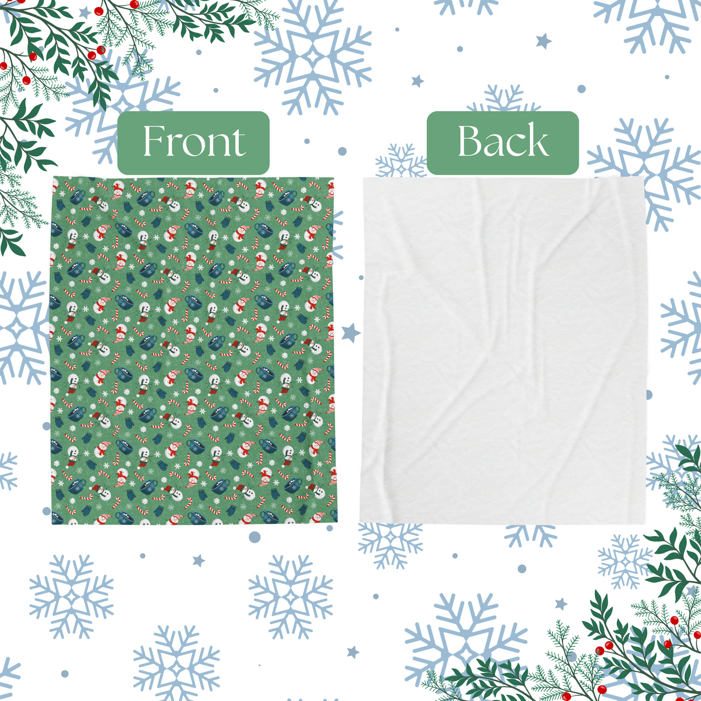Plush Blanket - Snow Day Cute Snowmen Hot Cocoa Candy Canes Snowflakes Mittens