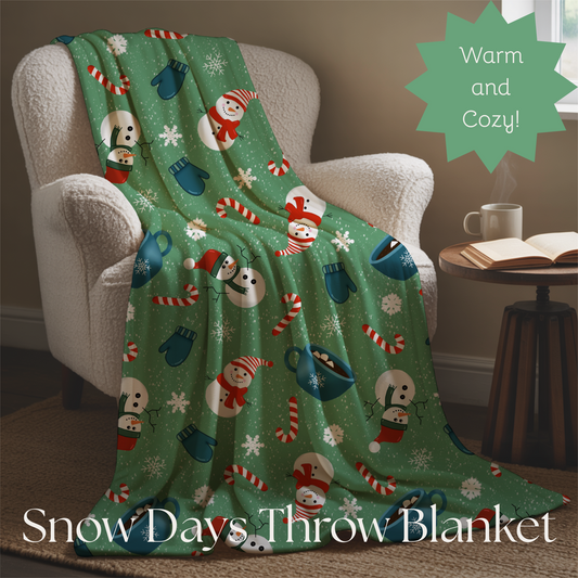 Plush Blanket - Snow Day Cute Snowmen Hot Cocoa Candy Canes Snowflakes Mittens