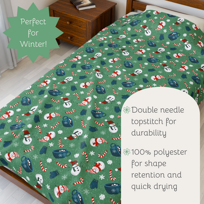 Plush Blanket - Snow Day Cute Snowmen Hot Cocoa Candy Canes Snowflakes Mittens