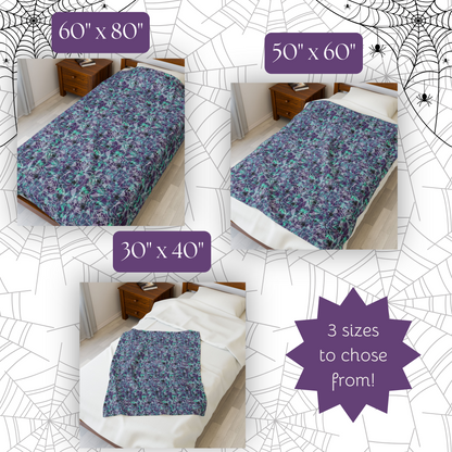 Plush Blanket - Spooky Spider Web Pattern in Purple and Turquoise for Halloween