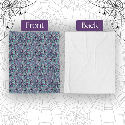 Plush Blanket - Spooky Spider Web Pattern in Purple and Turquoise for Halloween