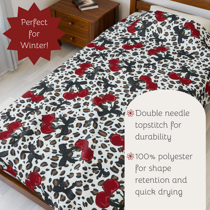Velveteen Plush Blanket - Leopard Print Cherries Fun Cute Design