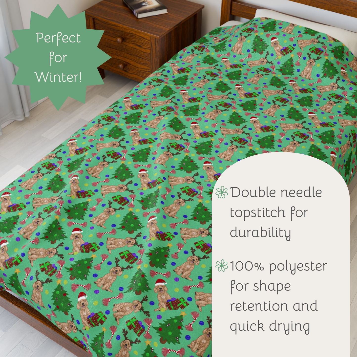 Plush Blanket - Goldendoodle Christmas Print, cute dog pattern