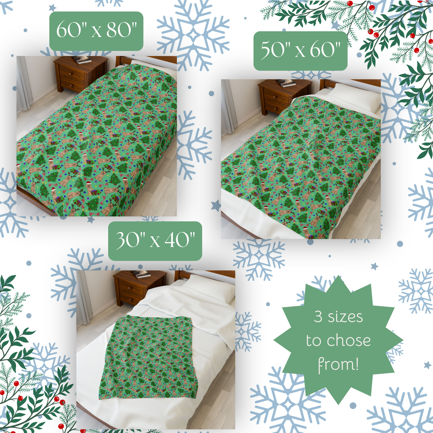 Plush Blanket - Goldendoodle Christmas Print, cute dog pattern
