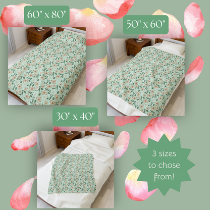 Plush Blanket - Blush Petal Garden Print, Flowers, Bows, Eucalyptus, Leaves, Polka Dots