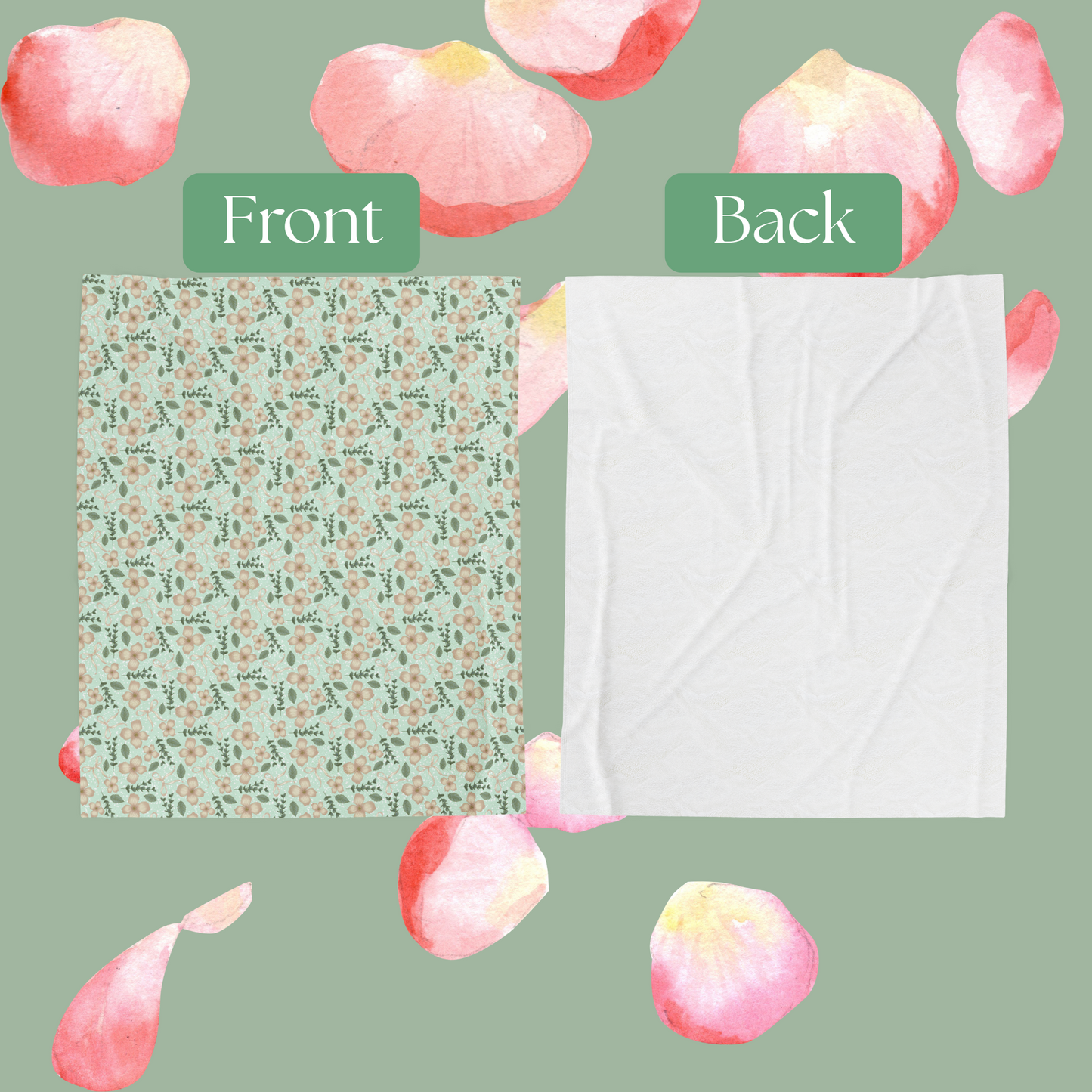 Plush Blanket - Blush Petal Garden Print, Flowers, Bows, Eucalyptus, Leaves, Polka Dots