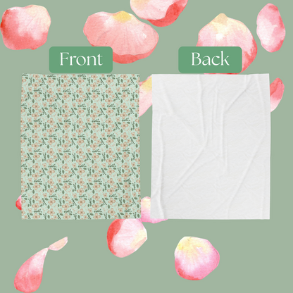 Plush Blanket - Blush Petal Garden Print, Flowers, Bows, Eucalyptus, Leaves, Polka Dots