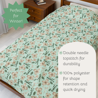 Plush Blanket - Blush Petal Garden Print, Flowers, Bows, Eucalyptus, Leaves, Polka Dots