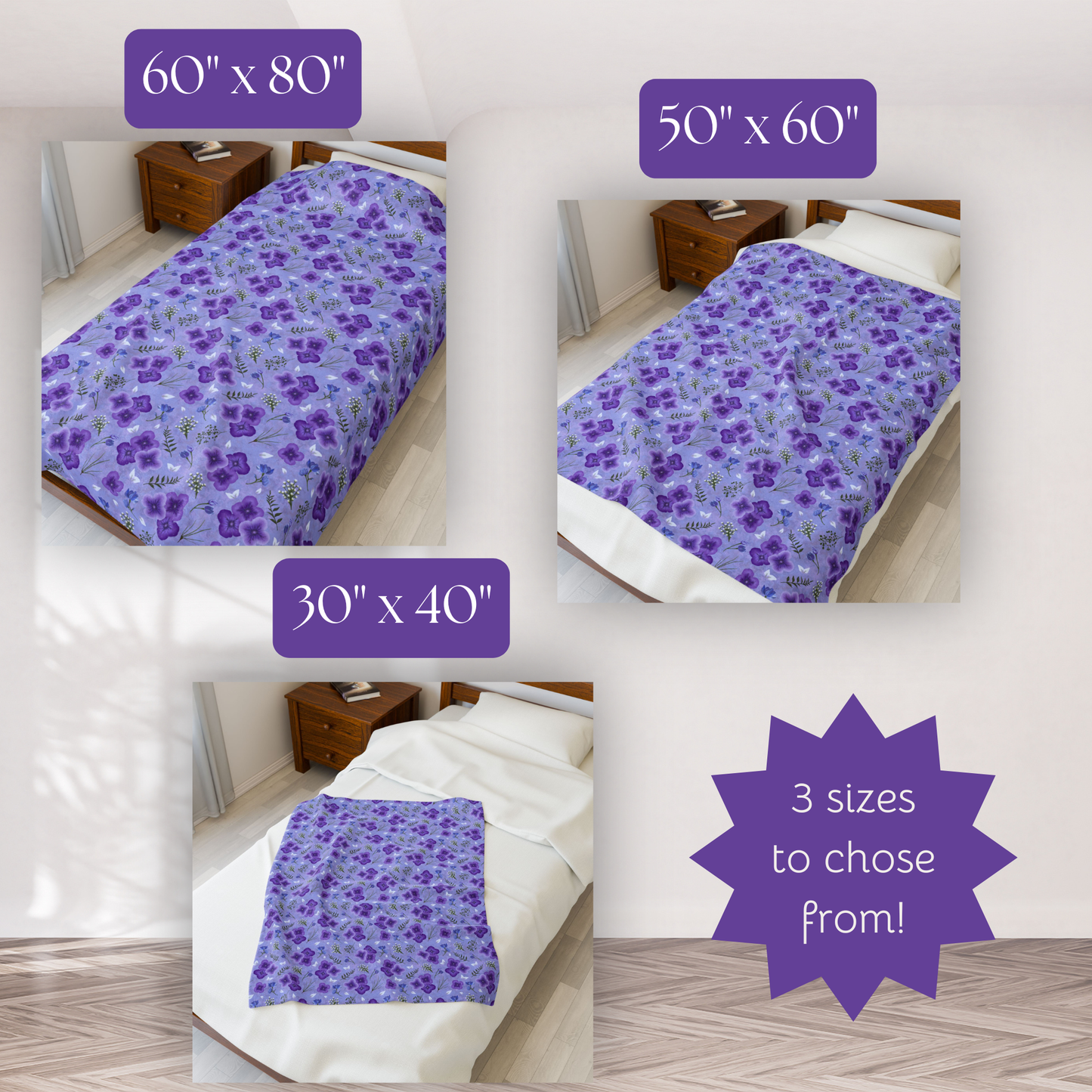 Amethyst Meadows purple background Plush blanket