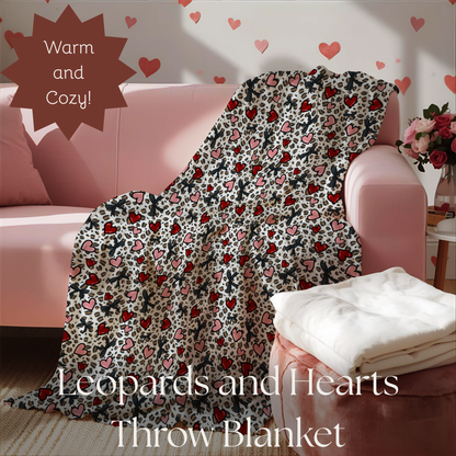 Leopard Print Hearts Plush Blanket, Valentines Day Gift, Velveteen Print Throw, Cute Fun Boujee Home Decor