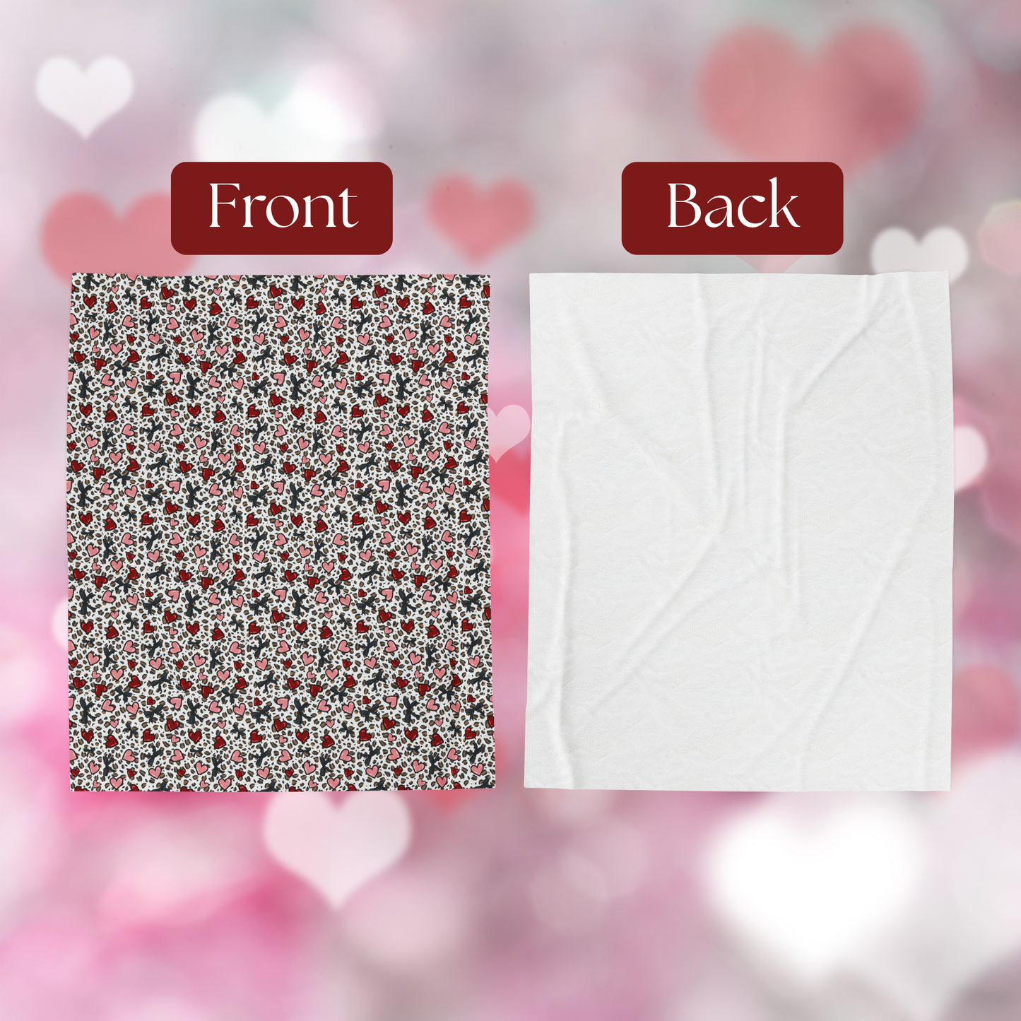 Leopard Print Hearts Plush Blanket, Valentines Day Gift, Velveteen Print Throw, Cute Fun Boujee Home Decor