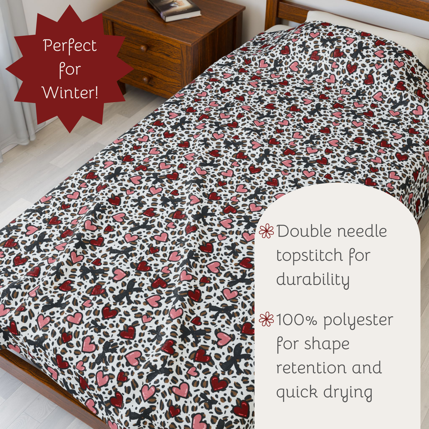 Leopard Print Hearts Plush Blanket, Valentines Day Gift, Velveteen Print Throw, Cute Fun Boujee Home Decor