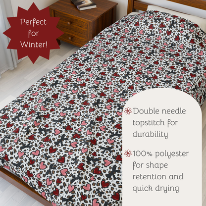 Leopard Print Hearts Plush Blanket, Valentines Day Gift, Velveteen Print Throw, Cute Fun Boujee Home Decor