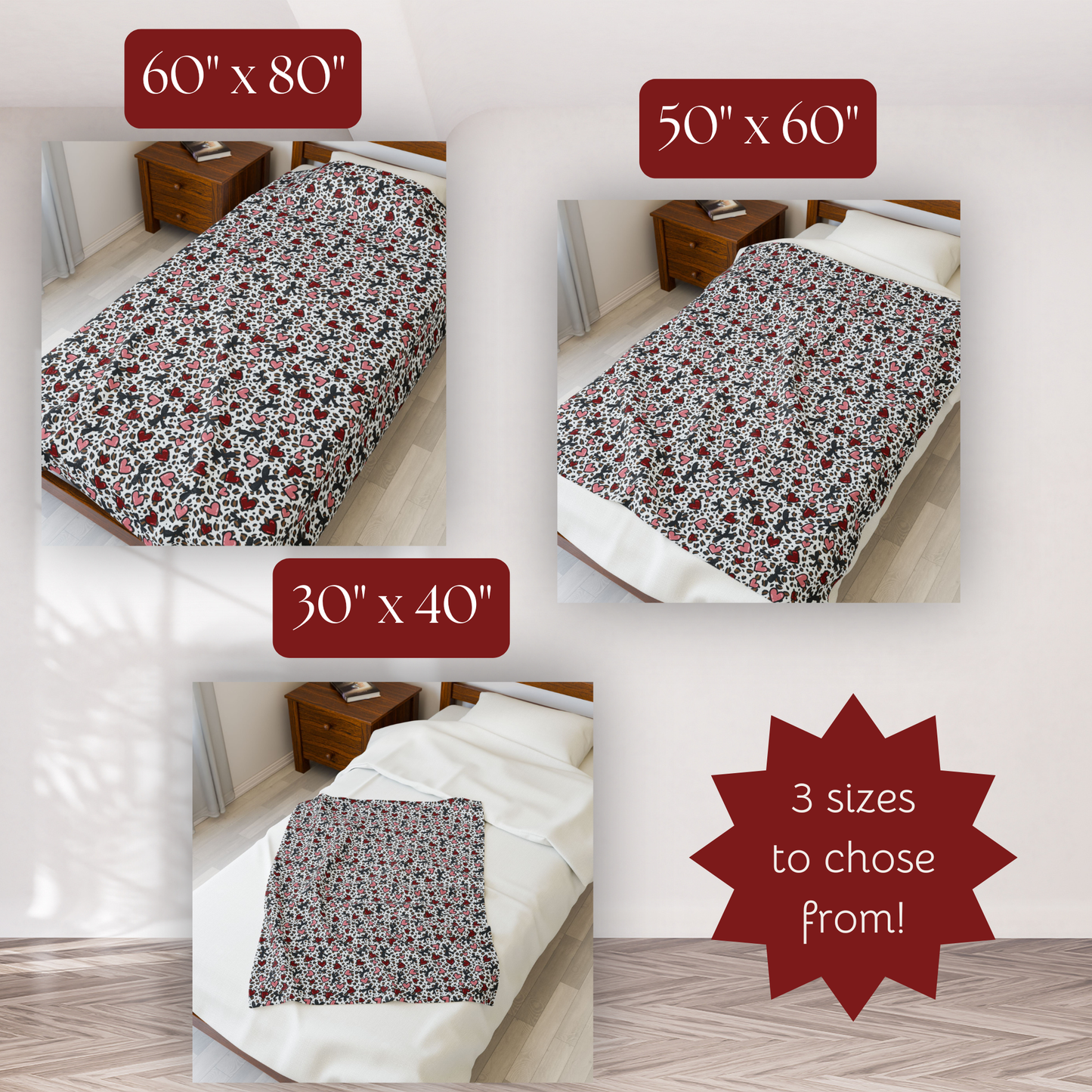 Leopard Print Hearts Plush Blanket, Valentines Day Gift, Velveteen Print Throw, Cute Fun Boujee Home Decor