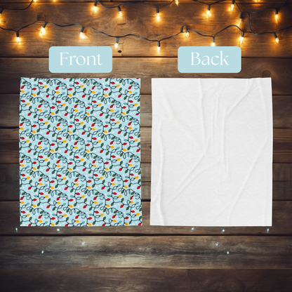 Retro Christmas Lights Plush Blanket, Holiday Decor Throw, Nostalgic Winter Blanket, Snowflake Bedding