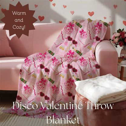 Disco Valentine Pink Velveteen Plush Blanket, Fun Cute Super Soft Blanket, Valentine party