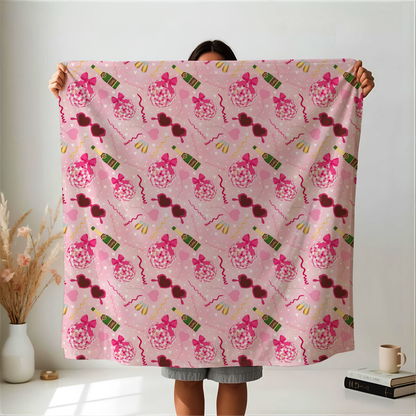 Disco Valentine Pink Velveteen Plush Blanket, Fun Cute Super Soft Blanket, Valentine party