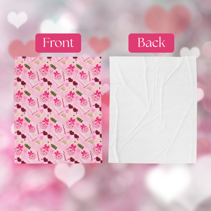 Disco Valentine Pink Velveteen Plush Blanket, Fun Cute Super Soft Blanket, Valentine party