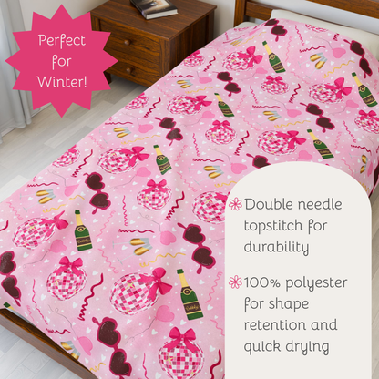 Disco Valentine Pink Velveteen Plush Blanket, Fun Cute Super Soft Blanket, Valentine party