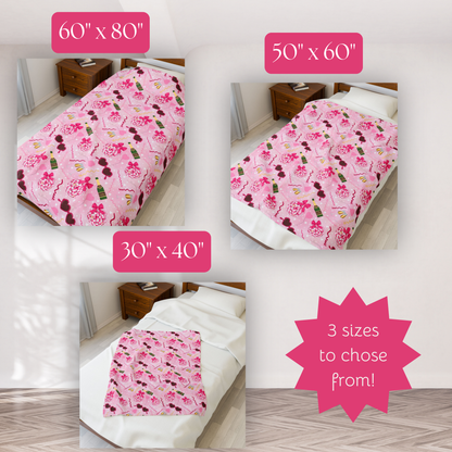 Disco Valentine Pink Velveteen Plush Blanket, Fun Cute Super Soft Blanket, Valentine party