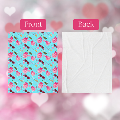 Disco Valentine Blue Velveteen Plush Blanket, Fun Cute Super Soft Blanket, Valentine party