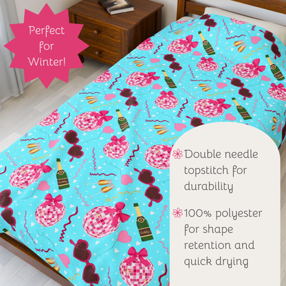 Disco Valentine Blue Velveteen Plush Blanket, Fun Cute Super Soft Blanket, Valentine party